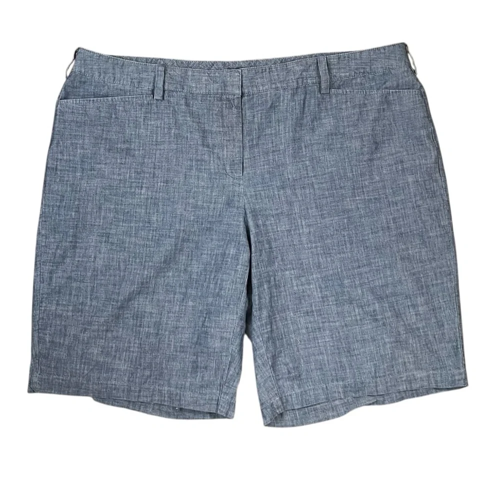 Lands’‎ End Women’s 22W Blue Chambray Cotton Mid Rise Walking Shorts Plus Size